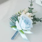 블루 로터스 로즈 코사지 및 Boutonniere 댄스 파티 인공 꽃 손목 코사지 팔찌 홈 커밍 코사지 팔찌 Boutonniere - 이미지 5