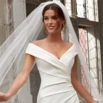 럭셔리 대성당 긴 웨딩 베일 크리스탈 Organza 파란색 된 신부 베일 라인 석 가장자리 1 계층 소프트 웨딩 액세서리 G134 - 이미지 3