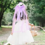 작은 공주 꽃 베일 크라운 두 레이어 웨딩 친교 머리 화환 머리 장식 레이스 베일 꽃 머리 화환 베일 - 이미지 2