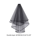 더블 레이어 메쉬 얇은 명주 그물 단색 여성 짧은 웨딩 베일 빗 리본 가장자리 센터 캐스케이드 신부 파티 헤드 피스 - 이미지 6