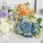 인공 꽃 1개, 장식용 7개의 가짜 꽃, 가정용 신부 웨딩 파티 국화 꽃다발 - 이미지 3