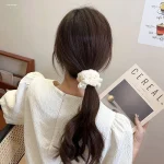 여성을위한 간단한 솔리드 컬러 대장 헤어 로프 우아한 높은 포니 테일 헤어 로프 패션 소녀 미트볼 헤드 Scrunchie - 이미지 4