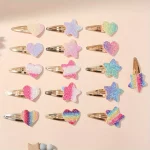 16개/세트 글리터 BB 수제 헤어 클립 (여아용) 수제 무지개 하트 별 헤어핀 귀여운 바레트 헤어 액세서리 - 이미지 5