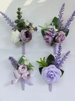 Boutonniere 남성용 신부 들러리 라벤더 조화, 웨딩 액세서리, 보라색 단추 구멍, 무도회, 코르사주 테이블 장식 - 이미지 2