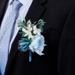 블루 로터스 로즈 코사지 및 Boutonniere 댄스 파티 인공 꽃 손목 코사지 팔찌 홈 커밍 코사지 팔찌 Boutonniere - 이미지 2