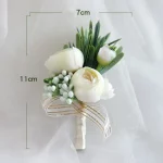 Boutonnieres 꽃 인공 장미 실크 아이보리 코사지 Buttonhole Groomsmen Boutonniere for Men 웨딩 액세서리 - 이미지 6
