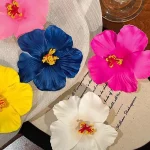 하와이 꽃 헤어 클립 여름 해변 생일 파티 웨딩 장식 소녀 인공 계란 꽃 머리핀 액세서리 - 이미지 5