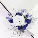 화이트 웨딩 Boutonniere 로얄 블루 잎 Ribbion 손목 코사지 Boutonnière Mariage Homme 웨딩 소품 - 이미지 5
