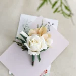 칼라 릴리 코사지 인공 코사지 버튼홀, 신랑 신랑 코사지, 웨딩 액세서리, 흰색 코사지 - 이미지 5