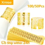 100/50Pcs 냅킨 링 중공 패턴 금색과 은색 냅킨 링 웨딩 파티 테이블 장식 용품 웨딩 장식