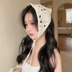 여성을위한 빈티지 니트 속이 빈 삼각형 머리 스카프 여름 여행 머리띠 헤어 스카프 사진 소품 소녀 헤어 액세서리 - 이미지 5