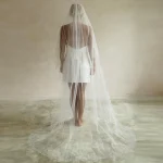 2 계층 웨딩 베일 긴 진주 블러셔 커버 페이스 대성당 소프트 Tulle 웨딩 액세서리 V171와 신부 베일을 페르시 - 이미지 4