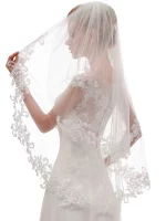 여성용 짧은 2단 60/80 cm 레이스 웨딩 신부 베일 빗 포함 2겹 신부 베일