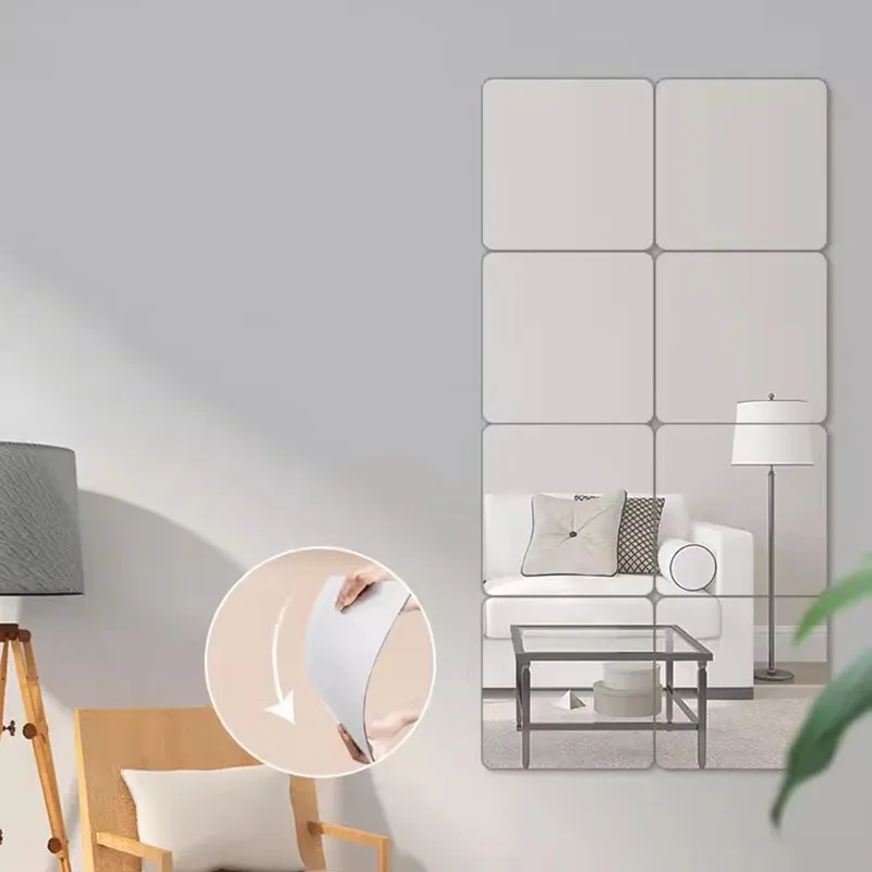 3D 거울 벽 스티커 자기 접착 거울 스티커 두꺼운 2mm 유연한 DIY 아트 아크릴 거울 거실 장식