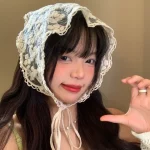 보헤미아 반다나 꽃무늬 프린트 헤어 스카프, 레이스 자외선 차단 헤드 스카프, 삼각형 스카프, 소녀 헤어 액세서리 - 이미지 5