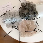 패브릭 메쉬 보우 반짝이 Scrunchies 여성용 라이트 럭셔리 모조 진주 보우 헤어 밴드 기질 리본 헤드 로프 액세서리 - 이미지 2