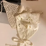 베이지색 면 소재 속이 빈 삼각형 헤어밴드 타월 (여성용 여름 여행 헤어 스카프/반다나 프랑스 스타일 속이 빈 격자무늬 헤어밴드)