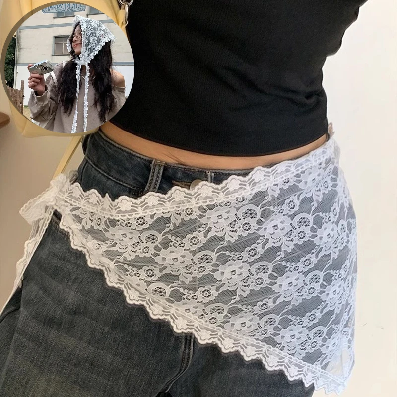 INS 스타일 삼각형 레이스 손수건 작은 앞치마의 맞춤형 유행 레이어링 부드러운 다목적 한국 머리 스카프 헤어 스카프