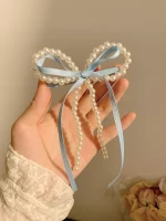 여성용 진주 활 리본 머리핀, 고급 감각, 한국 스타일 백 헤드 스푼, 덕빌 머리핀, 여름 - 이미지 5