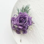 2Pcs 세트 보라색 로즈 샴페인 웨딩 손목 코사지 및 Boutonniere 신부 들러리 남자 신랑 Wedg 꽃 액세서리 세트 - 이미지 5