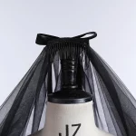 웨딩 베일 얇은 명주 그물 짧은 블랙 신부 베일, 두 레이어 여성 소녀 파티 모자, 나비 매듭 장식, 핫 세일 - 이미지 4