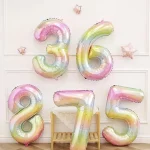 1pc 40inch 파스텔 무지개 번호 호일 풍선 스타 스카이 그라디언트 디지털 풍선 아이 생일 파티 장식 헬륨 공 - 이미지 3