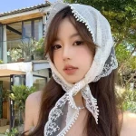 Ins 달콤한 레이스 헤어 스카프 여성 레트로 삼각형 헤어 밴드 스트랩 헤어 가방 Headscarf 모자 여행 사진 머리띠 터번 액세서리 - 이미지 2