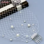 TOPQUEEN VA05 간단한 분리형 블러셔 베일, 처녀 파티 액세서리용 두 개의 빗에 진주가있는 새장 베일 - 이미지 6