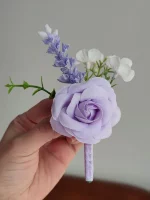Boutonniere 남성용 신부 들러리 라벤더 조화, 웨딩 액세서리, 보라색 단추 구멍, 무도회, 코르사주 테이블 장식 - 이미지 3