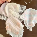 빨간색 짠 격자 무늬 레이스 헤어 스카프 랩 여성 레트로 삼각형 Headscarf 모자 여행 사진 머리띠 소녀 헤어 액세서리