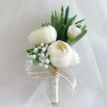 Boutonnieres 꽃 인공 장미 실크 아이보리 코사지 Buttonhole Groomsmen Boutonniere for Men 웨딩 액세서리 - 이미지 3