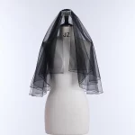 블랙 신부 레이스 베일, 짧은 빗 포함, 우아한 여성 웨딩 베일, 헤어 액세서리, 2 겹, 도매