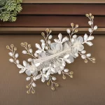 꽃 라인석 진주 헤어 클립 빗 머리띠, 웨딩 헤어 쥬얼리 액세서리, 신부 티아라 머리띠 클립 선물 - 이미지 3