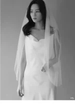 짧은 Tulle 웨딩 베일 신부 웨딩 액세서리에 대한 빗 신부 베일과 한 레이어 90cm 길이 맞춤형 - 이미지 3