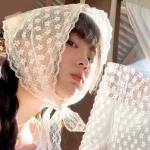 패션 레이스 삼각형 머리 스카프, 로맨틱 여름 화이트 우븐 꽃 레이스 헤어 스카프 랩, 여행 사진 머리띠, 헤어 액세서리 - 이미지 2