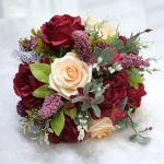 부르고뉴 웨딩 부케 계단식 신부 부케 결혼식 기념일 소박한 빈티지 웨딩 꽃 신부 부케 - 이미지 5