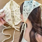 여성을위한 빈티지 니트 속이 빈 삼각형 머리 스카프 여름 여행 머리띠 헤어 스카프 사진 소품 소녀 헤어 액세서리 - 이미지 3
