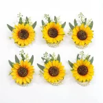 6PCS 해바라기 웨딩 손목 코사지와 Boutonniere 신부 들러리 남자 신랑 레드 로즈 웨딩 꽃 액세서리 세트 - 이미지 2