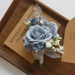 블루 웨딩 Ribbion 손목 코사지 Boutonnière Fleur Artificielle Mariage 남자 신랑 Fiori Da Polso