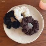 여성을위한 간단한 솔리드 컬러 대장 헤어 로프 우아한 높은 포니 테일 헤어 로프 패션 소녀 미트볼 헤드 Scrunchie - 이미지 2