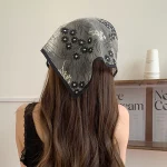 여성용 블랙 섹시 헤어 스카프, 삼각형 머리띠, 자수 꽃, 쉬어 헤드 스카프, 프랑스 빈티지 스카프, 여행 사진 액세서리 - 이미지 4