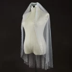 진주 신부 베일 웨딩 짧은 구슬 가장자리 베일, 빗 포함, 1 단 팔꿈치 길이, 웨딩 신부용 완벽한 액세서리, VP84 - 이미지 5