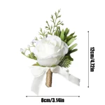 화이트 Boutonniere 웨딩 액세서리 신랑 코사지 브로치 꽃 인공 실크 장미 - 이미지 6