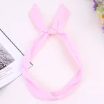 1Pc 귀여운 솔리드 컬러 토끼 토끼 귀 리본 모자를 쓰고 있죠 헤어 밴드 금속 와이어 스카프 머리띠 헤어 밴드 액세서리 - 이미지 6