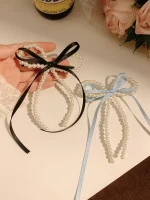 여성용 진주 활 리본 머리핀, 고급 감각, 한국 스타일 백 헤드 스푼, 덕빌 머리핀, 여름 - 이미지 2