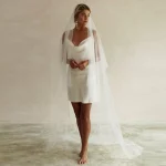 2 계층 웨딩 베일 긴 진주 블러셔 커버 페이스 대성당 소프트 Tulle 웨딩 액세서리 V171와 신부 베일을 페르시 - 이미지 3