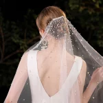 우아한 미니멀리스트 신부 베일, 허리 길이 베일, 여성 결혼식에 적합, 모델 귀걸이 제외 - 이미지 5