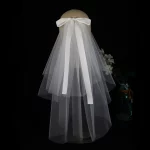 웨딩 원피스 수제 화이트 짧은 머리 장식 베일, LA003 신부 베일, 일반 얇은 명주 그물 새틴 활 - 이미지 3