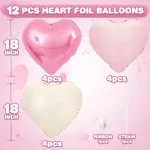 12개 베이비 핑크 크림 화이트 하트 모양 포일 풍선 18인치 하트 풍선 생일 기념일 결혼식 발렌타인 데이 파티용 - 이미지 5