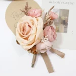 신랑 들러리용 빈티지 커피 인공 부토니에르, 손목 코사지 꽃, 웨딩 파티 신부 들러리 결혼 액세서리 - 이미지 3